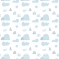 Cartoon scandinavian seamless pattern. Vector landscape with clouds, mountains and trees. illustration can be used for Royalty Free Stock Photo