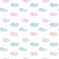 Cartoon scandinavian seamless pattern. Vector landscape with clouds and snowflakes. Illustration can be used for Royalty Free Stock Photo