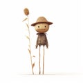 Cartoon Scarecrow Standing Next To Straw Stalk