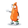 Cartoon scared carrot in sneakers