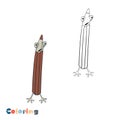 Cartoon scared pencil. Vector illustration in the form of coloring and color example