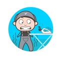 Cartoon Scared Worker After Done Mistake Vector Illustration