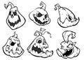 Cartoon scary Jack O` Lantern pumpkins set outlined Royalty Free Stock Photo