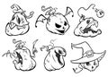 Cartoon scary Jack O` Lantern pumpkins set outlined Royalty Free Stock Photo