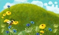 Cartoon scene with animals bugs bees and hive on the meadow - illustration