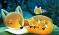 Cartoon scene with animals family of foxes sleeping in the forest illustration for children Royalty Free Stock Photo