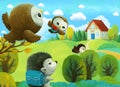 cartoon scene animals kids going to school illustration Royalty Free Stock Photo