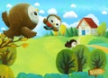 cartoon scene animals kids going to school illustration artistic painting scene Royalty Free Stock Photo