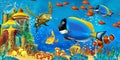 Cartoon scene animals swimming on colorful and bright coral reef - illustration Royalty Free Stock Photo