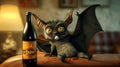 Cartoon scene A bat with a hangover chugging garlicflad Gatorade and lamenting the consequences of drinking too much AB