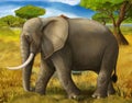 Cartoon scene with big elephant on white background safari Royalty Free Stock Photo