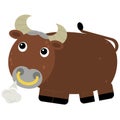 Cartoon scene bull is standing looking and smiling illustration