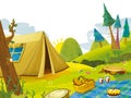 Cartoon scene of camping in the mountains - tent