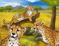 Cartoon scene with cheetah resting on tree with family illustration for children Royalty Free Stock Photo