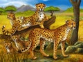 Cartoon scene with cheetah resting on tree with family illustration for children Royalty Free Stock Photo