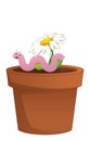 Cartoon scene clay pot for flowers with worm