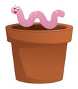 Cartoon scene clay pot for flowers with worm