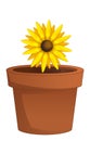 Cartoon scene with clay pot with flower isolated