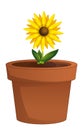 Cartoon scene with clay pot with flower isolated