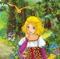 Cartoon scene with cute princes in the forest - beautiful manga girl Royalty Free Stock Photo