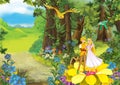 Cartoon scene with cute princes in the forest - beautiful manga girl Royalty Free Stock Photo