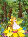 Cartoon scene with cute princes in the forest - beautiful manga girl Royalty Free Stock Photo