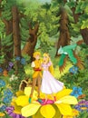 Cartoon scene with cute princes in the forest - beautiful manga girl Royalty Free Stock Photo