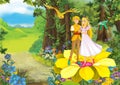 Cartoon scene with cute princes in the forest - beautiful manga girl Royalty Free Stock Photo