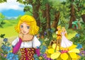 Cartoon scene with cute princes in the forest - beautiful manga girl Royalty Free Stock Photo