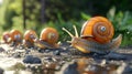 Cartoon scene In a daring move one snail decides to switch lanes in the middle of the race much to the confusion of its