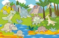 Cartoon scene - dinosaur land - coloring pattern