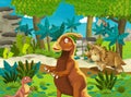 Cartoon scene with dinosaur triceratops running around in the jungle having fun nature background - illustration for children Royalty Free Stock Photo