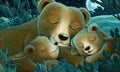 Cartoon scene with family of bears in the forest by night - illustration Royalty Free Stock Photo