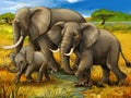 Cartoon scene with family of elephants safari illustration for children