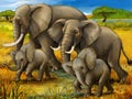 Cartoon scene with family of elephants safari illustration for children