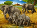 Cartoon scene with family of elephants safari illustration for children