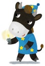 cartoon scene with farm bull cow boy child standing smiling and looking in dungerees illustration for children Royalty Free Stock Photo
