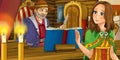 Cartoon scene with farm house beautiful girl daughter and father - illustration