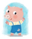 cartoon scene with farm pig boy child standing smiling and looking in dungerees illustration for children Royalty Free Stock Photo