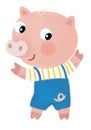 cartoon scene with farm pig boy child standing smiling and looking in dungerees illustration for children Royalty Free Stock Photo