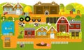 Cartoon scene with farm village and farm animals - illustration Royalty Free Stock Photo