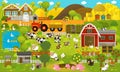 Cartoon scene with farm village and farm animals - illustration Royalty Free Stock Photo