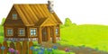 cartoon scene with farm village house medieval ranch isolated illustration for children