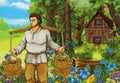 Cartoon scene farmer in forest house illustration