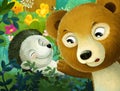 cartoon scene forest animal hedgehog bear illustration artistc painting style Royalty Free Stock Photo