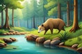 Cartoon scene with friendly animal in the forest - illustration for children Ai generated