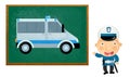 Cartoon scene with girl child showing police car on white background illustration