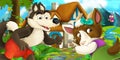 Cartoon scene with goat and wolf near village house Royalty Free Stock Photo