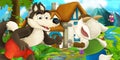 Cartoon scene with goat and wolf near village house Royalty Free Stock Photo