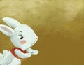 cartoon scene with golden autumn sky like background with wind and light strokes with rabbit bunny illustration for children